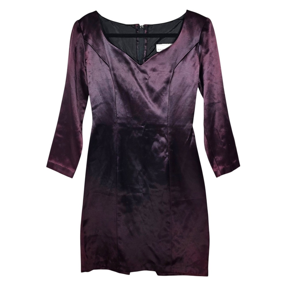 Vintage Claudine Bueche Womens Dress Size 8 Purple Satin Sheath Union Made 1980s